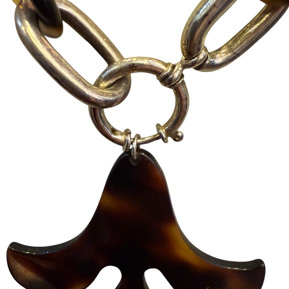 Vintage OOAK Ralph Lauren Faux Tortoise Silver tone Necklace Pendant - Picture 5 of 9